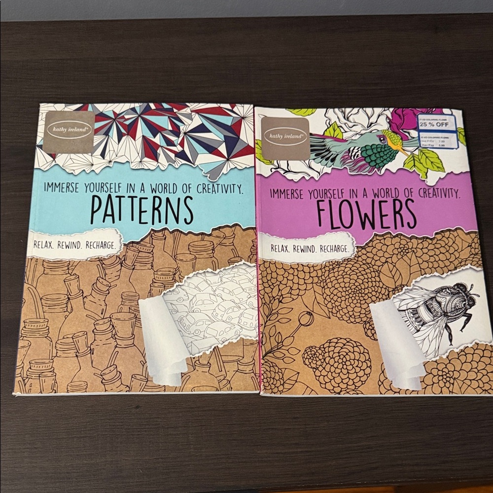 Patterns & Flowers Coloring Books - Teal & Purple Covers